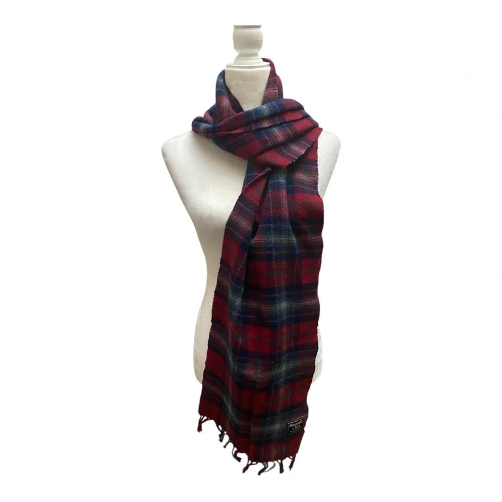 Abercrombie Fitch Unisex Tartan Red Plaid Winter Scarf Y2k Snow Days Preppy